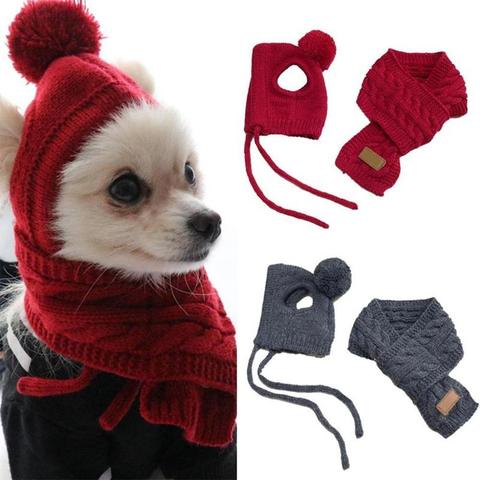 Sombrero para mascotas de punto cálido para invierno, conjunto de bufanda, gorros para perros, mascotas, productos para mascotas, divertida gorra para perro, Chihuahua, accesorios para cachorros ► Foto 1/6