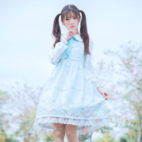 Japonés adorable Vestido de lolita Encaje vintage bowknot lindo estampado princesa fiesta de té victoriano vestido de chica kawaii gothic lolita jsk ► Foto 1/6