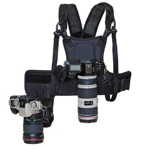 Lleva 2 DSLR Cámara correa de hombro doble pecho sistema de arnés chaleco cinturón para fotografía para Nikon Canon Sony SLR/videocámaras ► Foto 1/1
