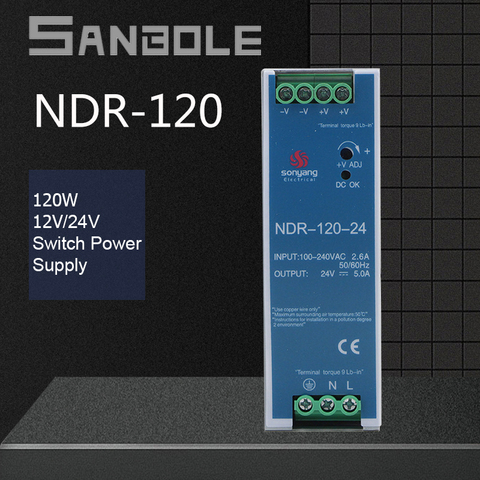 Fuente de alimentación conmutada de tipo guía montada en Riel DIN de NDR-120-24, ultradelgada, 12V10A /24V5A, 120W, carcasa de Metal, CA/CC ► Foto 1/4