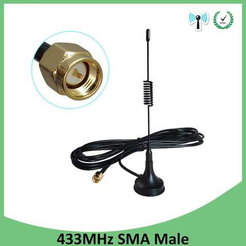 Antena de 5dbi 433 Mhz, 433 MHz, antena GSM, conector macho SMA con base magnética para Radio Ham, amplificador de señal, repetidor inalámbrico, 2 uds. ► Foto 1/6