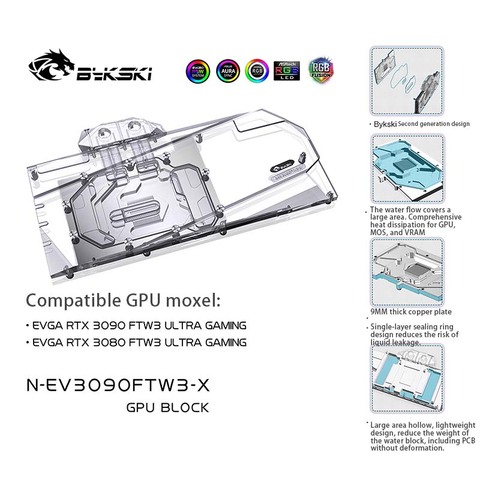 Bykski-bloque de agua para radiador, para EVGA RTX 3090 FTW3 ULTRA GAMIN / RTX 3080 FTW3 ULTRA GGPU, bloque para radiador de cobre ► Foto 1/6