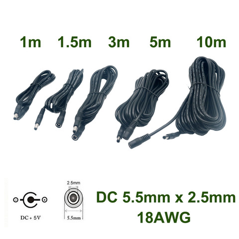 1pc potencia CCTV DC 5,5mm x 2,5mm adaptador macho a hembra conector de extensión extensor del cordón de Cable de convertidor de 18AWG ► Foto 1/6