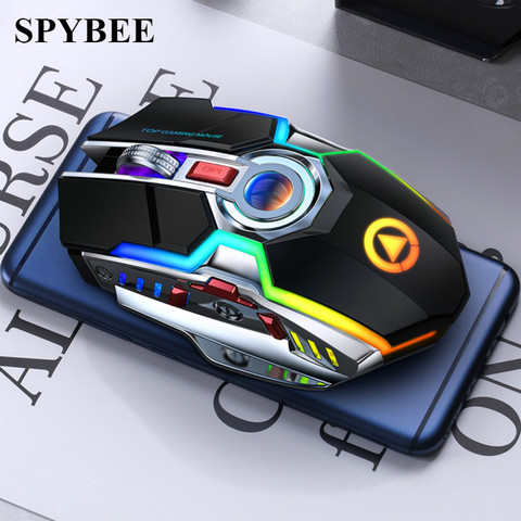 Mouse inalámbrico, ratón de retroiluminado con LED silencioso recargable, ratón óptico USB ergonómico para videojuegos con 7 teclas para ordenador portátil ► Foto 1/6