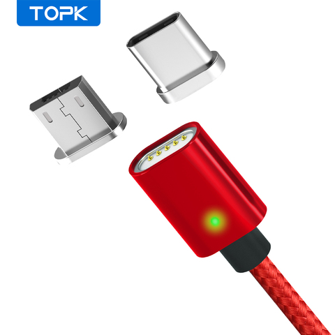 Cable Micro USB magnético TOPK f-line y Cable USB tipo C sincronización de datos Nylon trenzado LED indicador Cable de cargador con imán USB C ► Foto 1/6