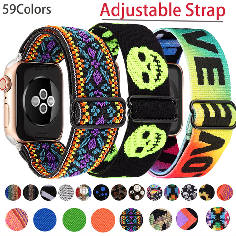 Correa elástica Scrunchie para Apple Watch, 6, 5, 4, 3, 2, 1, 38mm, 40mm, 42mm, 44mm, lazo de nailon para iwatch 6 se 5/4/3 2, pulsera para mujer ► Foto 1/6