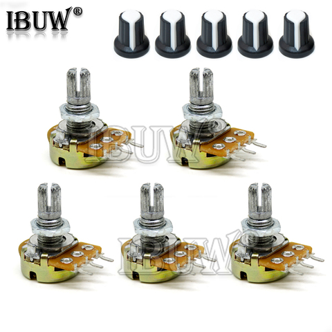 5 Sets WH148 1K 10K 20K 50K 100K 500K Ohm 15mm 3 Pin conicidad lineal potenciómetro giratorio resistencia con AG2 tapa para Arduino ► Foto 1/1