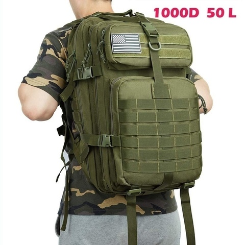 Bolsa impermeable de nailon para senderismo, mochila militar de 50L, 1000D, para pesca, caza, deportes tácticos, Camping y senderismo ► Foto 1/6