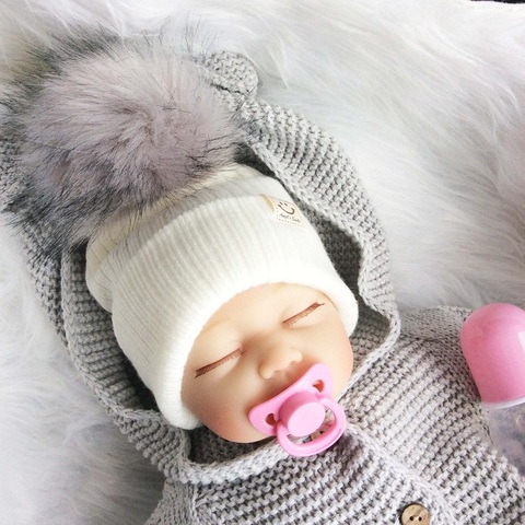 Gorro de bebé con pompón gorro tejido de invierno para niño gorro de piel sintética gorra de Niña Accesorios de fotografía recién nacido ► Foto 1/6