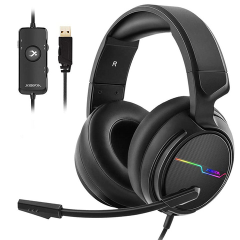 Auriculares para juegos UNITOP Xiberia V20, auriculares USB 7,1 para PC, juego, ordenador, bajos, auriculares estéreo con micrófono, luz LED ► Foto 1/6