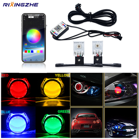 Coche Led Ojo del diablo demonio maligno ojos DRL LED Bluetooth aplicación RGB 2,5 faros motocicleta Mini proyector Lenscar accesorios de coche DIY ► Foto 1/6