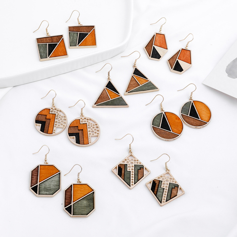 Pendientes de madera para mujer, aretes triangulares de combinación de moda, restauración de formas antiguas, geométricos ► Foto 1/6