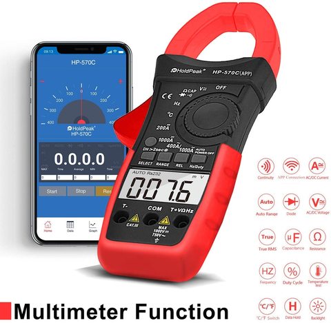 Multímetro de pinza Digital de HP-570C-APP, conexión con aplicación a través de Bluetooth, probador de Amp Ohm, voltaje de CA/CC de 4000 recuentos, corriente de CA/CC ► Foto 1/6