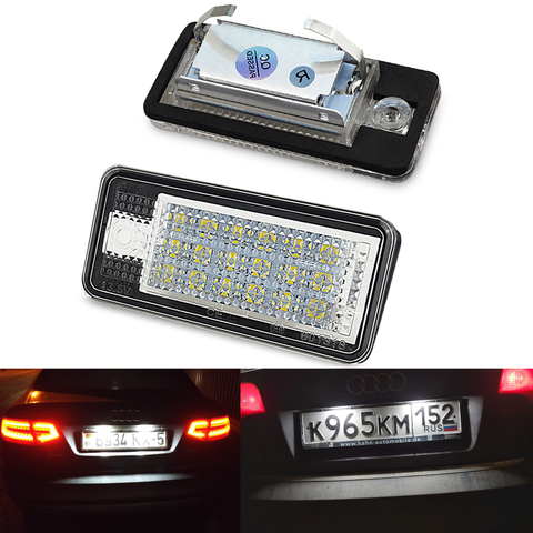 OXILAM 2x coche LED luz de placa de matrícula lámpara 12V LED de luz blanca para Audi A3 S3 8P A4 B6 B7 A5 A6 4F Q7 A8 S8 C6 Cabriolet ► Foto 1/6