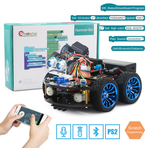 Coche Robot inteligente 4WD para Arduino R3, Kit de aprendizaje de Robótica de iniciación, aplicación RC STEM, chico de juguete, compatible con biblioteca de arañazos ► Foto 1/1