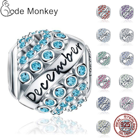 Plata de Ley 925 100% auténtica 12 estilo piedra de nacimiento Ajuste Original Pandora pulsera y brazalete para mujer cumpleaños joyería de moda regalo ► Foto 1/6