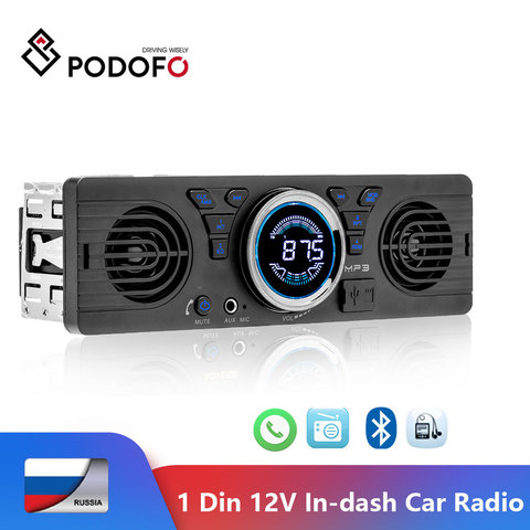 Podofo-radio Universal para coche, 1din, 12V, FM, MP3, Bluetooth, manos libres, llamada automática, altavoz fuerte en el salpicadero, 1 DIN, ESTÉREO ► Foto 1/6