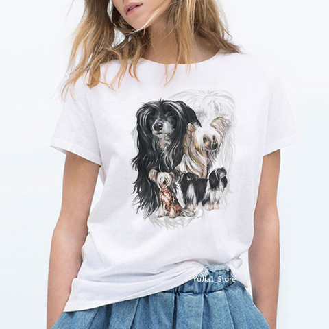 Chino Vintage Crested Dog camiseta para mujer impresa amantes de los perros de amigos, regalo de cumpleaños, camiseta de verano 2022 de las mujeres ropa camiseta ► Foto 1/6