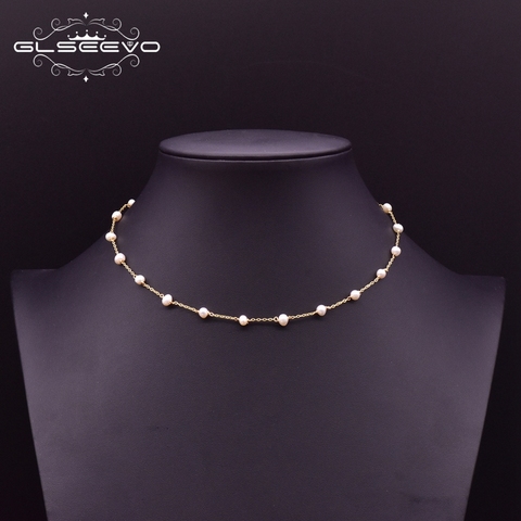 GLSEEVO-collar con abalorio de perla Natural de agua dulce para mujer, regalo de compromiso de boda, minimalista, fino hecho a mano, joyería GN0086 ► Foto 1/4