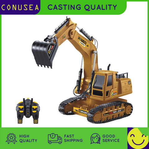 Excavadora teledirigida de 1/18G con control remoto para niños, modelo de camión, oruga, Tractor, ingeniería, coche, excavación, sonido del suelo, 2,4 ► Foto 1/6