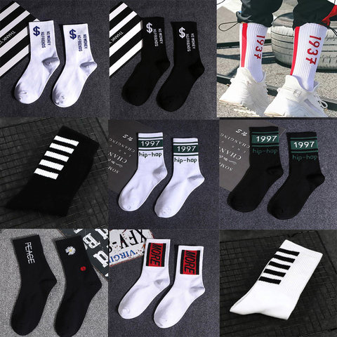 Calcetines estampados de algodón para hombre y mujer, calcetín a rayas, sin dinero, con letras de Bar, moda novedosa, Hip-Hop, color sólido, Sport, urbano ► Foto 1/6