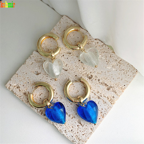 Kshmir-pendientes de cristal en forma de corazón para mujer, aretes redondos, colgante grande, aretes bohemios únicos, joyería ► Foto 1/6