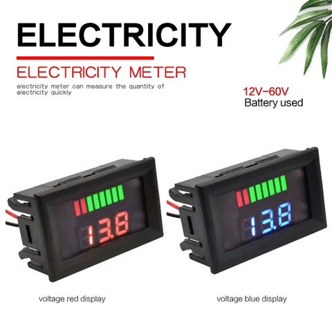 Voltímetro Digital LCD rojo y azul de 0,56 pulgadas, 12V, 60V, 72V, indicador de capacidad de batería, medidor de voltaje de plomo ácido para coche y motocicleta ► Foto 1/1