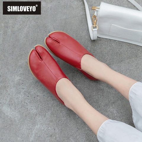 SIMLOVEYO-zapatos planos de caballo para mujer, zapatillas femeninas de cuero de vaca genuino, sin cordones, 2022 ► Foto 1/6