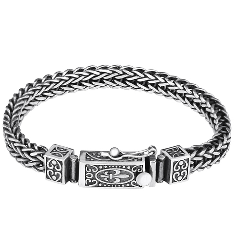 Pulsera de plata de ley 925 hecha a mano, Plata de ley, pulsera de plata tailandesa Original personalizada para hombre, pulsera S925 ► Foto 1/6