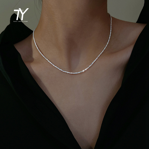 Collar corto plateado brillante para mujer, joyería de moda coreana, gargantilla de lujo, cadena Sexy para clavícula, 2022 ► Foto 1/6