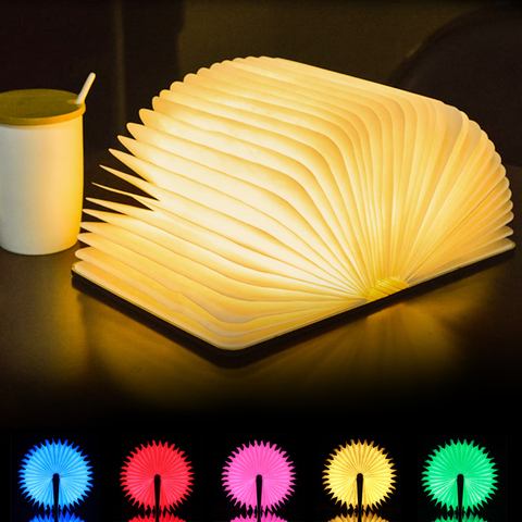 Lámpara LED RGB de 5 colores, luz nocturna portátil de madera, recargable por USB, magnética, plegable, para escritorio, decoración del hogar ► Foto 1/6