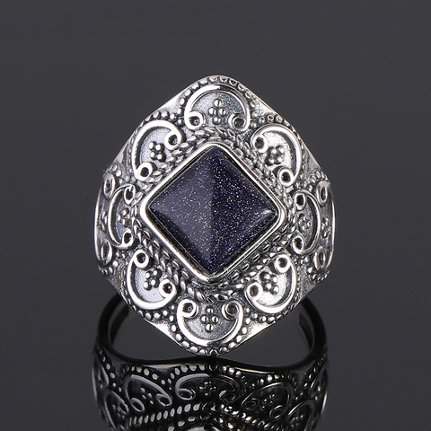 Anillos de plata de ley S925 para mujer, piedras preciosas azules de piedra arenisca, bandas de boda, regalo de aniversario, joyería fina ► Foto 1/6