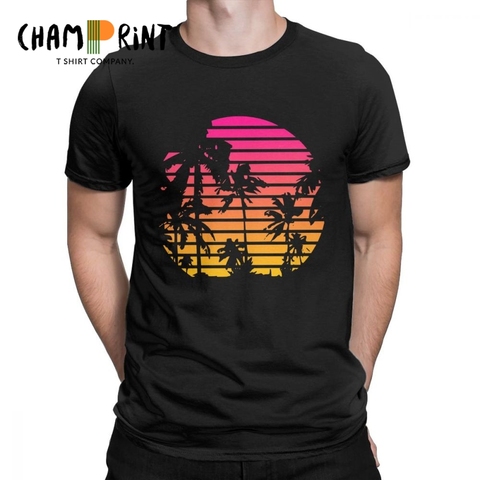 Camiseta retro de árbol de palma puesta de sol para hombre, ropa de Synthwave de los años 80, camiseta Vaporwave, camisetas Cyberpunk, ropa de calle de colores japoneses ► Foto 1/6