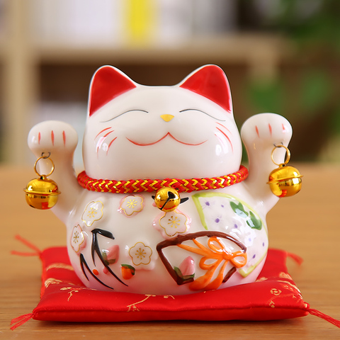 Estatua de gato de la suerte Maneki Neko, ornamento de 5 pulgadas, regalo decorativo casero, Feng Shui, alcancía para gato ► Foto 1/6