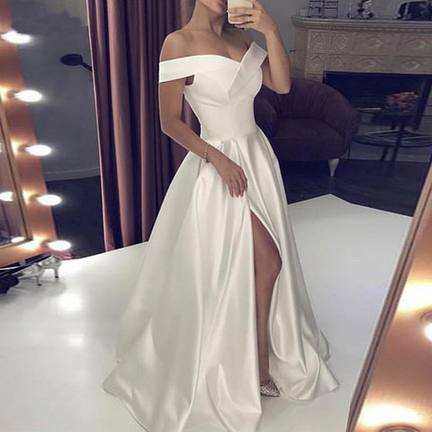 BATA de mariee vestido Bohemia boda vestido De satén longue traje de fiesta vestido sencillo de fiesta novia a ser платье принцессы ► Foto 1/3