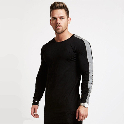 Camiseta informal de manga larga para hombre, Camisa de algodón para Fitness, Camiseta ajustada de entrenamiento para gimnasio, ropa deportiva para correr, novedad de primavera ► Foto 1/6