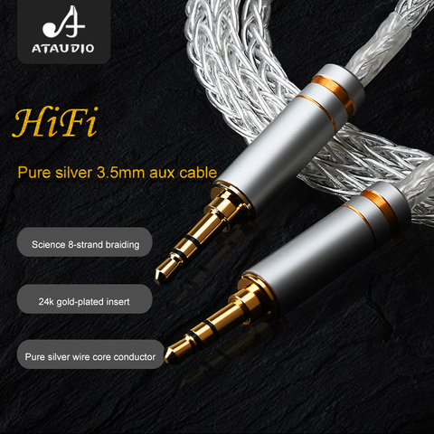 ATAUDIO-Cable auxiliar de 3,5mm de plata pura, altavoz para auriculares, conector MP3 3,5 ► Foto 1/6