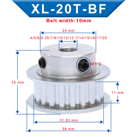 Polea De distribución XL 20 T, diámetro de 4/5/6/14/20mm, dientes de rueda de aluminio de 5,08mm, ancho de 11 mm para correa de distribución de 10 mm XL ► Foto 1/6