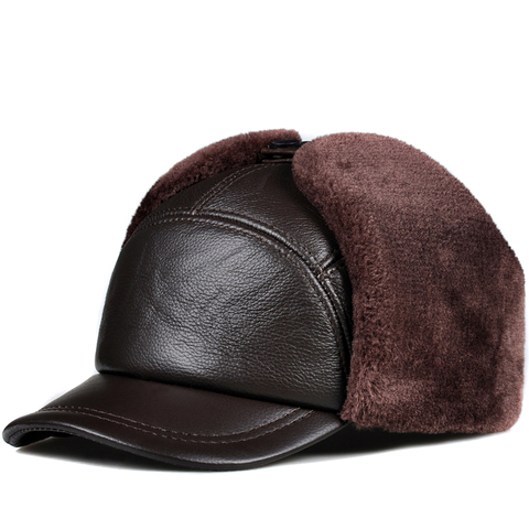 100% de piel sintética de invierno para hombre, gorros gruesos de terciopelo con etiqueta cálida, con solapa para la oreja, para Moto, a prueba de viento ► Foto 1/6