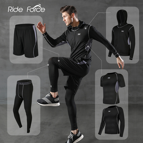 Conjunto de 5 unidades de chándal para hombre, ropa deportiva de compresión para gimnasio, para correr, trotar, para hacer ejercicio ► Foto 1/6
