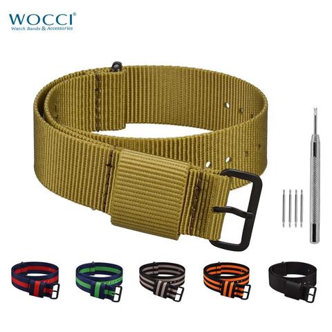 WOCCI-Correa de nailon NATO para reloj, lavable, rayas, pulsera para hombre y mujer, 18mm, 20mm, 22mm, 24mm, bandas de repuesto para reloj deportivo duradero ► Foto 1/6