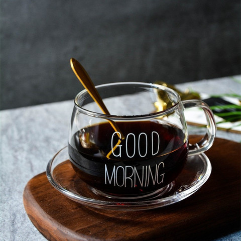 Taza de desayuno de cristal con letras originales, recipientes con mango transparente, para café, té, leche, Yogurt, 1 Uds. ► Foto 1/6