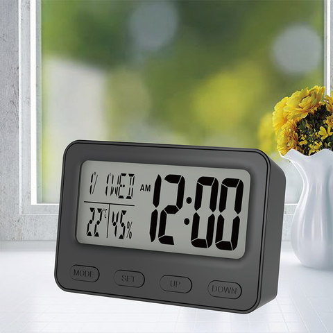 Despertador electrónico para mesita de noche para niños, Reloj de escritorio LCD digital con termómetro interior e higrómetro, calendario y repetición ► Foto 1/6