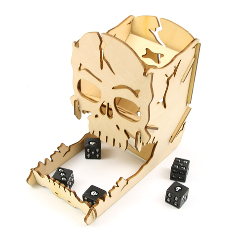 Torre de dados y bandeja de madera de cráneo, dados tallados, rodillo fácil para juegos de tablero de juego de rol ► Foto 1/1