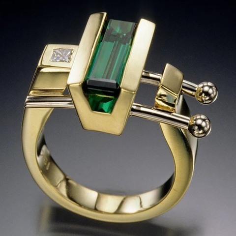 MENGYI-anillo dorado con incrustaciones geométricas para mujer, anillo Punk con circonita verde, joyería para fiesta, regalos al por mayor ► Foto 1/6