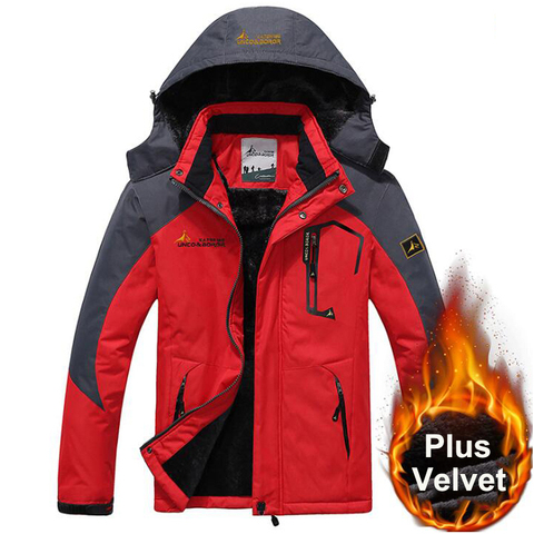 Cortavientos chaqueta de invierno de terciopelo grueso cálido con capucha abrigos impermeables al aire libre Camping senderismo chaquetas de forro polar 5XL 6XL ropa de caza ► Foto 1/6