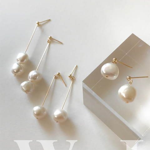 GHIDBK barroco naturales de agua dulce perlas pendientes largo asimétrico de La Perla colgante pendiente anillo encantador al por mayor pendiente ► Foto 1/6