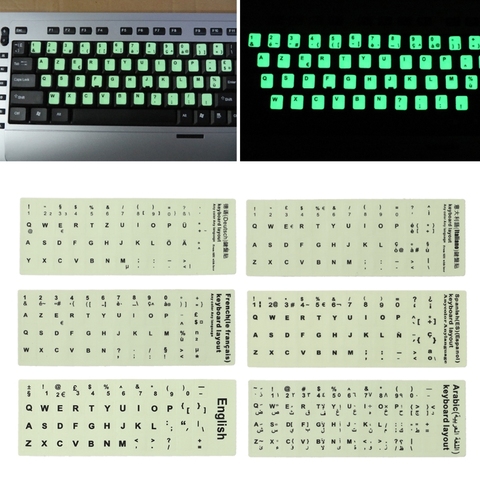 Pegatinas de teclado fluorescente en español, italiano, árabe, francés, alemán, etc. Película protectora de teclado impermeable luminosa ► Foto 1/6