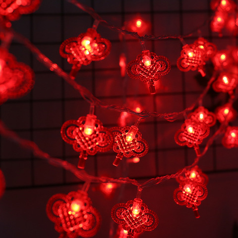 Linterna rojo nudo chino LED Cadena de luces de Navidad de la batería operado de decoraciones de boda chino decoración de Año Nuevo 3 m 20 luces ► Foto 1/6