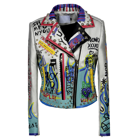 Chaquetas de piel sintética con bordado Floral y águila para mujer, remaches de cuero sintético para Moto, estilo DJ, Punk, XS-4XL ► Foto 1/5